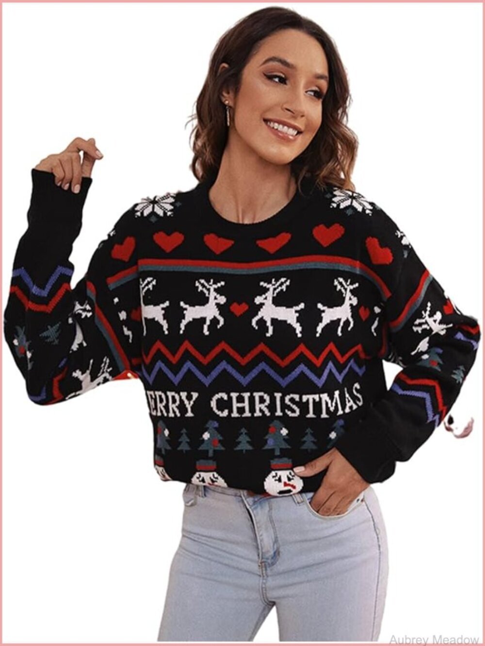 Women's Funny Ugly Christmas Knitted Pullover Sweater with Reindeer